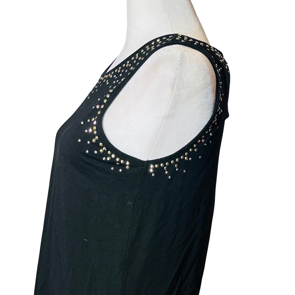 CARMEN MARC VALVO women's black‎ tank blouse sleeveless gold studded rayon small - Picture 5 of 7
